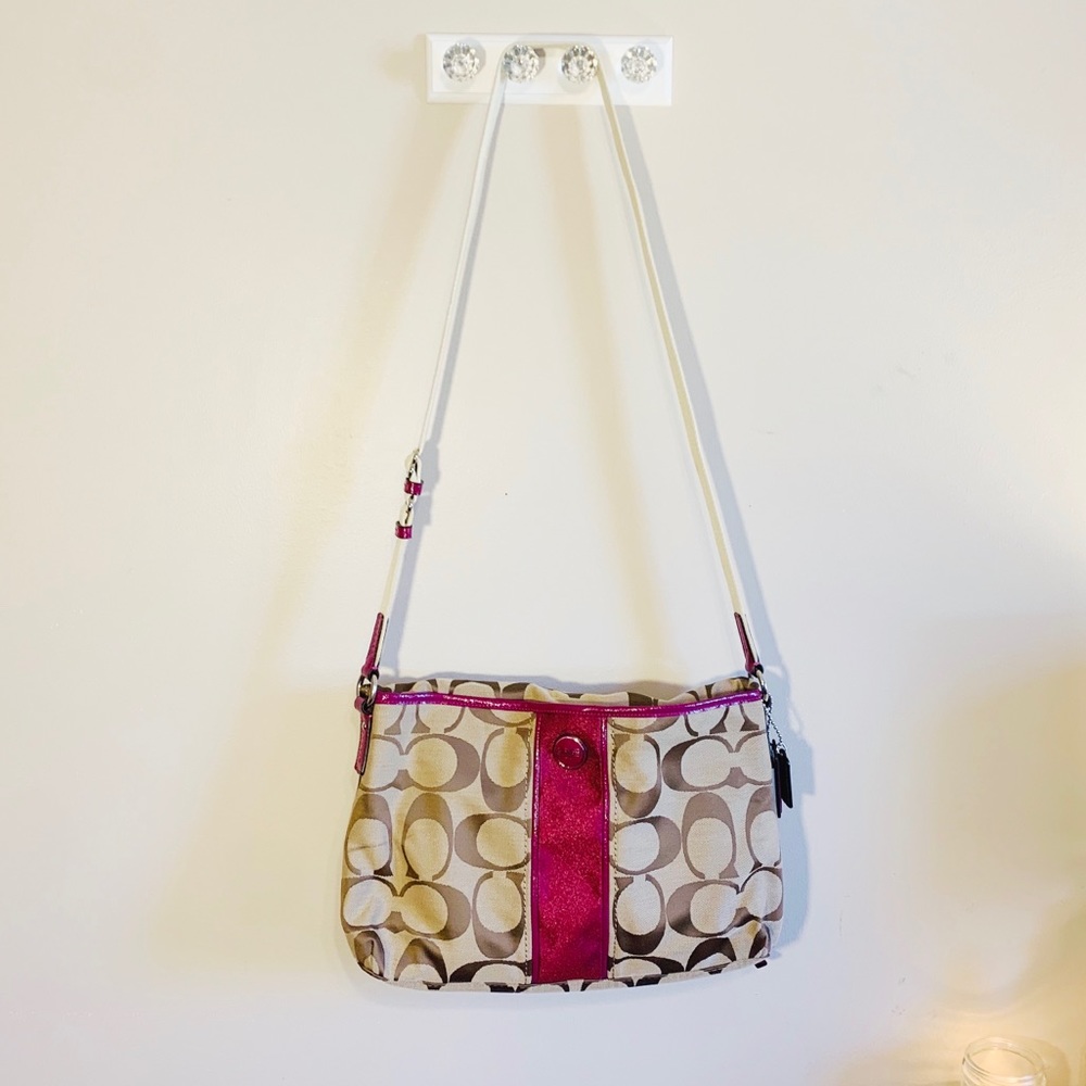Tan and pink Coach crossbody purse